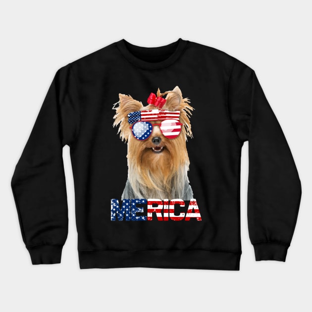 Merica Yorkie Dog American Flag 4Th Of July Crewneck Sweatshirt by jrgenbode